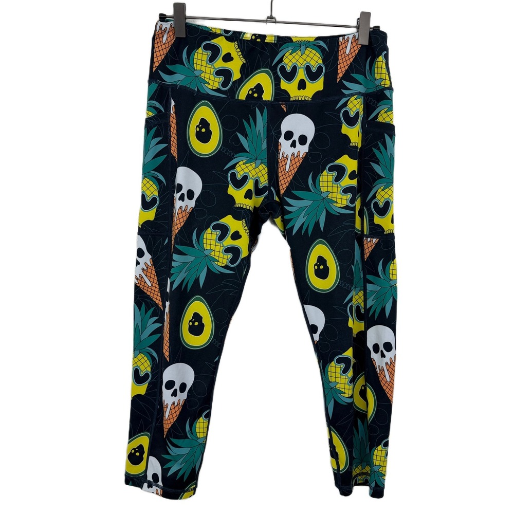 CVG Constantly Varied Gear Leggings Womens Large Black Ice Cream Skulls Fruit *